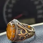 خاتم فضة أصلي 925 حجر عقيق أصفر طبيعي