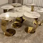 طقم طاولات مجلس عدد 7 جوده ذهبي استيل ورخام درجه اولا جديد