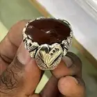 خاتم فضه عقيق كبدي فاخر