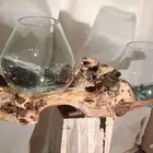 فازه زجاج مصهور مع قاعده خشب طبيعي