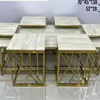 طقم طاولة قهوة رخام واستيل ذهبي و6 خدمة