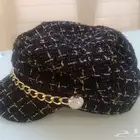Chanel-style black tweed breton hat
