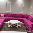 بكج مجلس كنب فخم (فوشي) مع طاولة وسط وسجادة بيع سريع