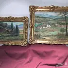 طقم لوحتان رسم تشكيلي أثريتان ببرواز ذهبي معتق