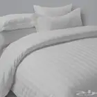طقم لحافات فندقي مايكروفايبر ابيض مقلم