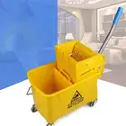 دلو تنظيف مزود بعجلات وعصارة أصفر 20لترات .عربة ممسحة صغيرة
