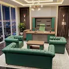 مودرن مكتب كامل طقم فخم جلد اخضر كنب اخضر و كراسي جلد اخضر