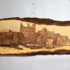 لوحة الدرعية رسم بالحرق على خشب أثل