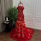 فستان سهرة دانتيل مطرز ورود بارزة