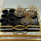 طقم صنيه رخام مع فنجيان مع كاسات بالصحون