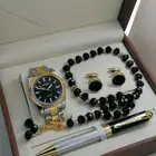 عرض ساعة ستيل رجالي مع قلم وكبك وسبحة