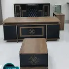طقم مكتب مدير مكاتب إدارية كامل جلد اسود و جديد اثاث مكتبي